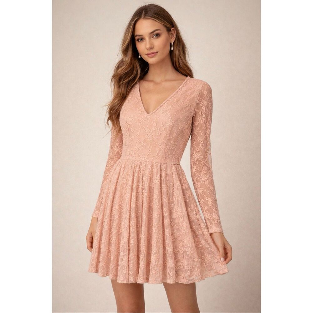 Altar’d State Pink Blush Pace Long Sleeve Mini Dress Size Medium